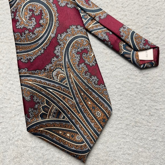 Pierre Cardin Silk Tie Burgundy Gold Grey Navy Large Paisley Pattern shiny